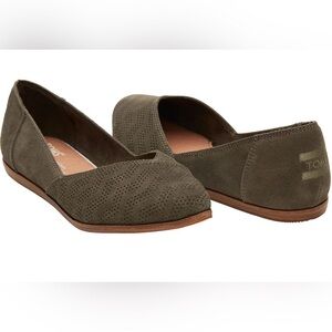 Toms Jutti Tarmac Olive Suede Chevron Embossed Size 8